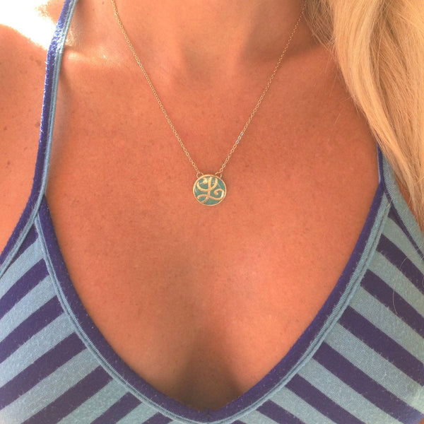 Swirly Turquoise Initial Necklace - Gold