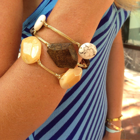 Brown, Yellow & White Wire Wrapped Bangles