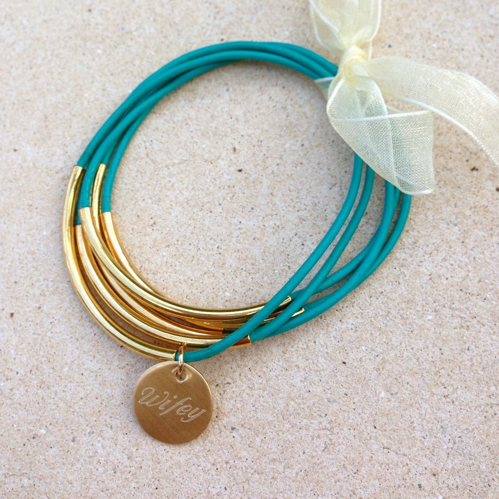 Wifey Leather Charm Bangles