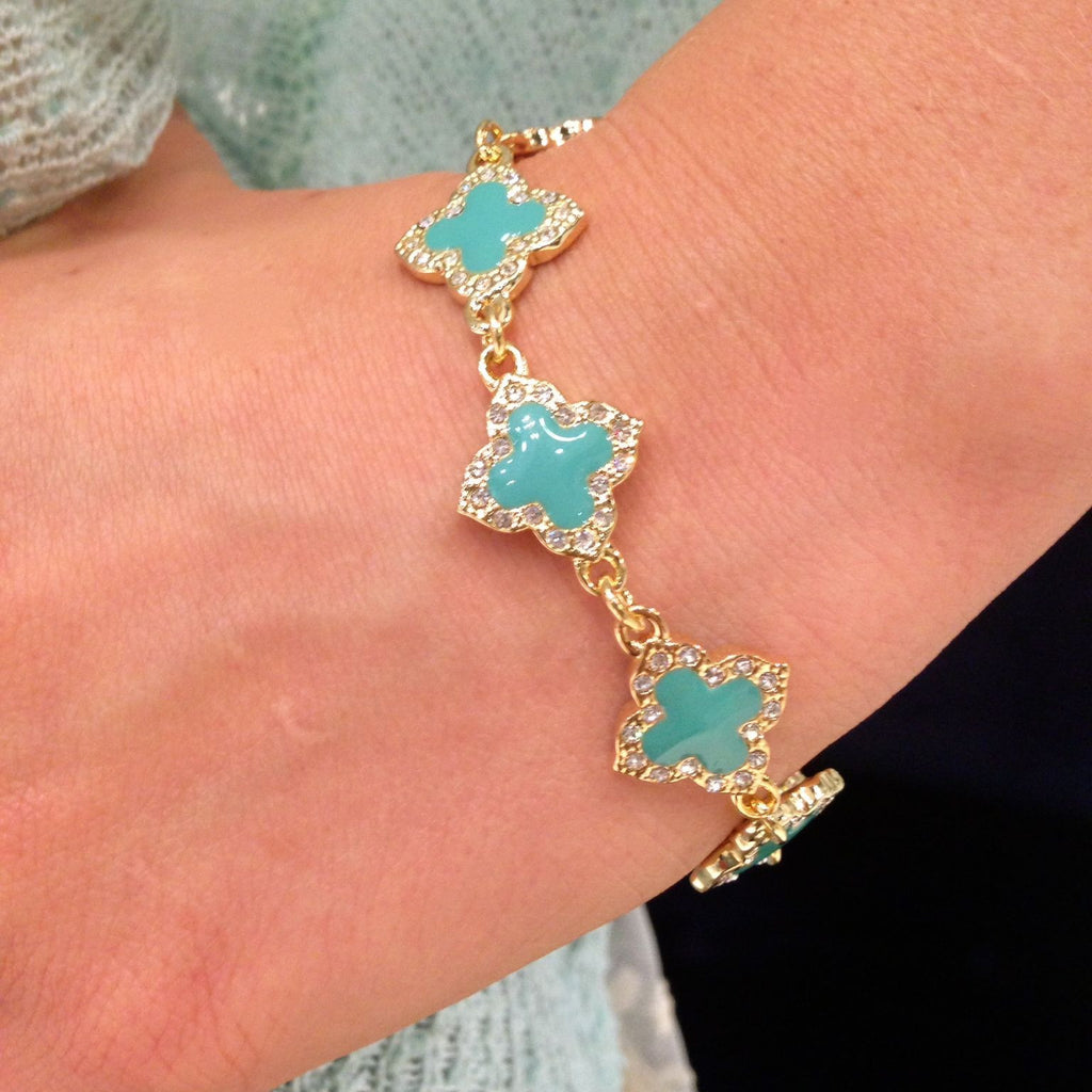 Turquoise Crystal Clover Bracelet