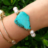 Turquoise & Pearl Wire Wrapped Bangle