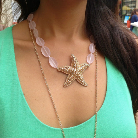 Sassy Starfish Pink Seaglass Necklace