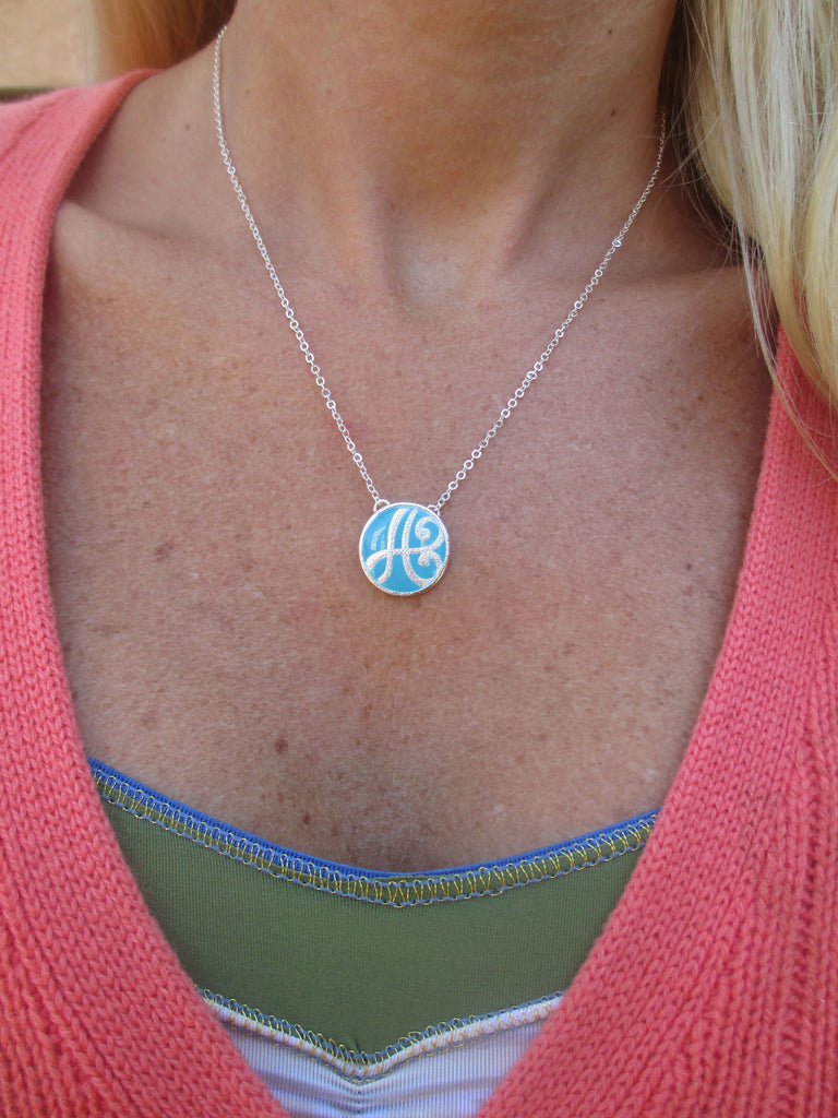Swirly Turquoise Initial Necklace - Silver