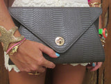 Designer Inspired Faux Skin Gray Clutch