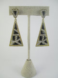 Geometric Black & Crystal Triangle Earrings