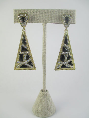 Geometric Black & Crystal Triangle Earrings