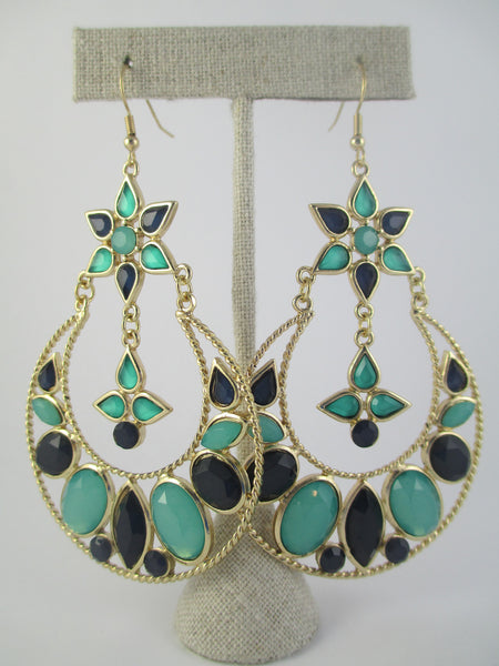 Navy & Green Hoop Earrings
