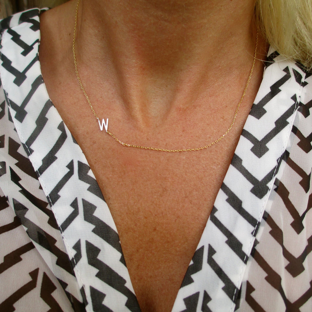 Initial Necklace - Silver Initial, Gold Chain