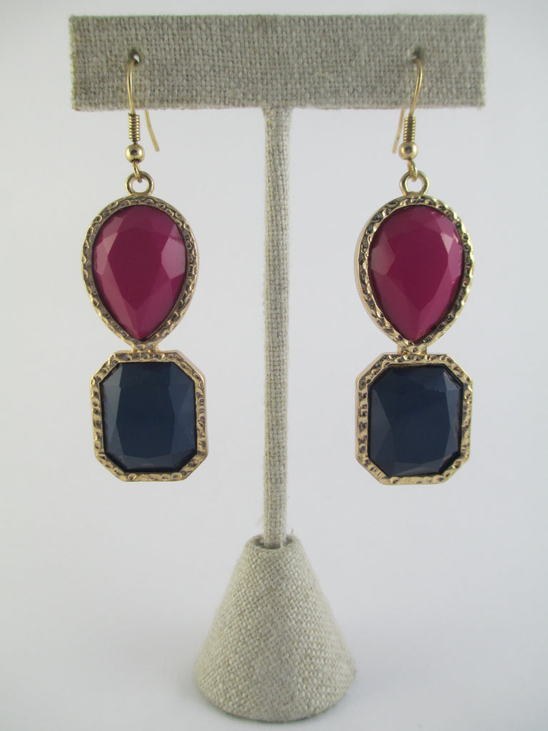 Navy & Pink Drop Earrings
