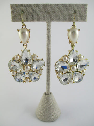 Rose Pearl and Crystal Flower Earrings