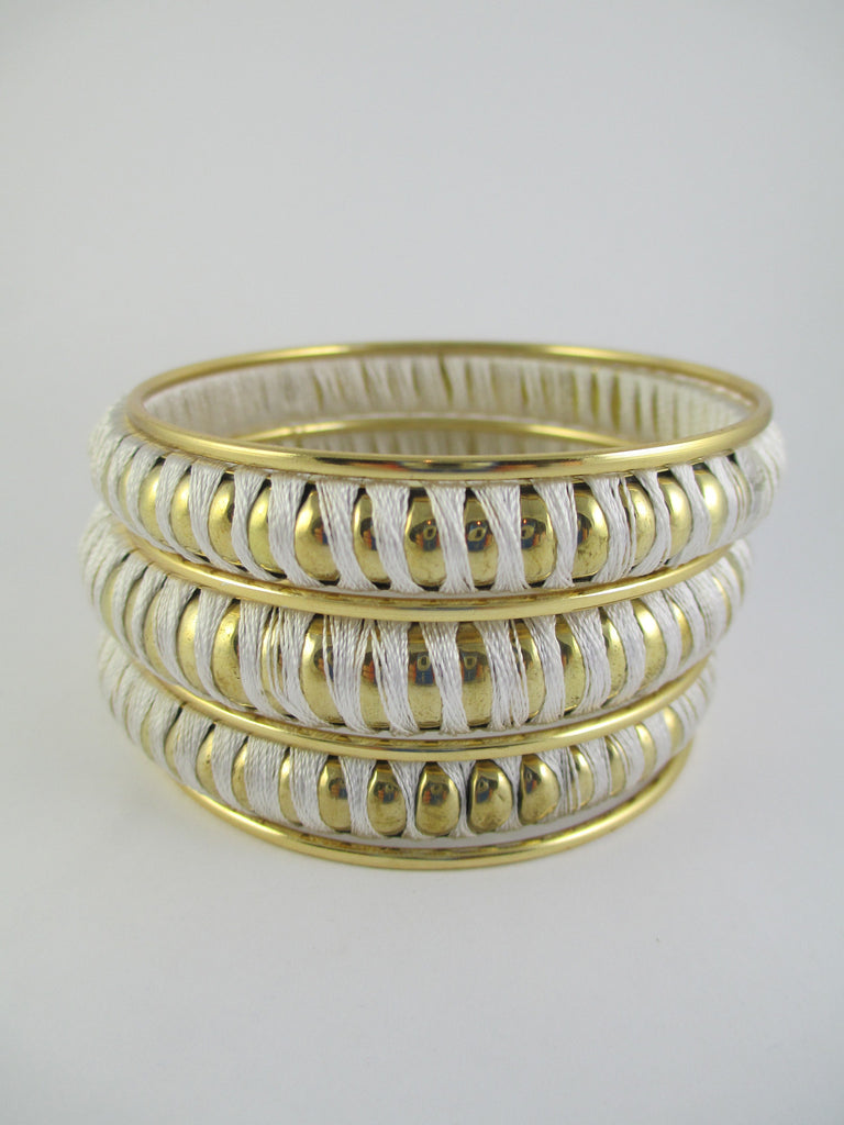 White & Gold Tone Thread Bangle Bracelet Set