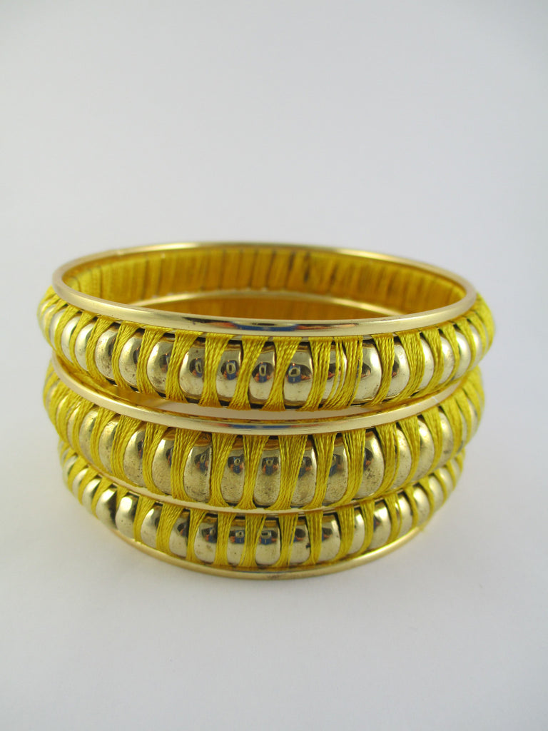 Dandelion Yellow & Gold Thread Bangle Bracelet Set