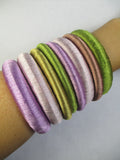 Lilac & Green Thread Bangle Bracelet Set