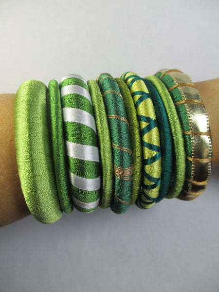 Green Thread Bangle Bracelet Set
