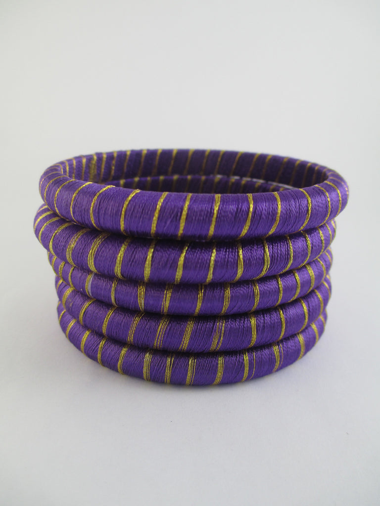 Royal Purple & Gold Thread Bangle Bracelet Set