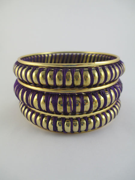 Purple & Gold Tone Thread Bangle Bracelet Set