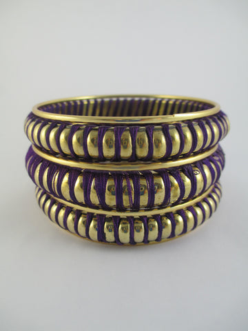 Purple & Gold Tone Thread Bangle Bracelet Set