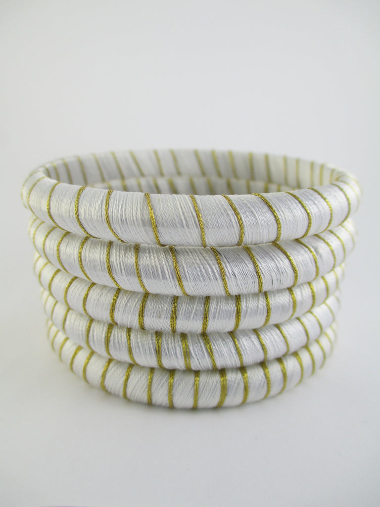 White & Gold Thread Bangle Bracelet Set