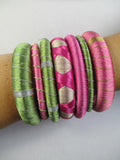 Green & Pink Thread Bangle Bracelet Set