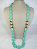 Long Mint Square Bead Necklace