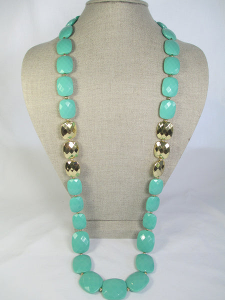 Long Mint Square Bead Necklace