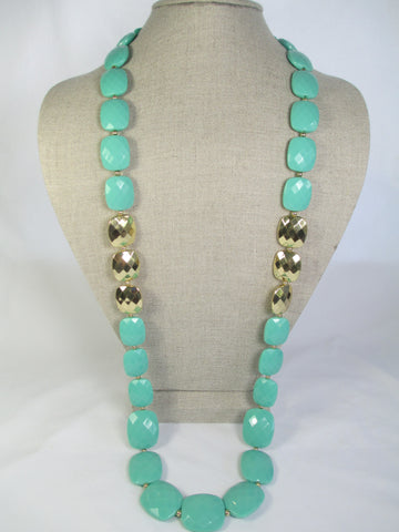 Long Mint Square Bead Necklace