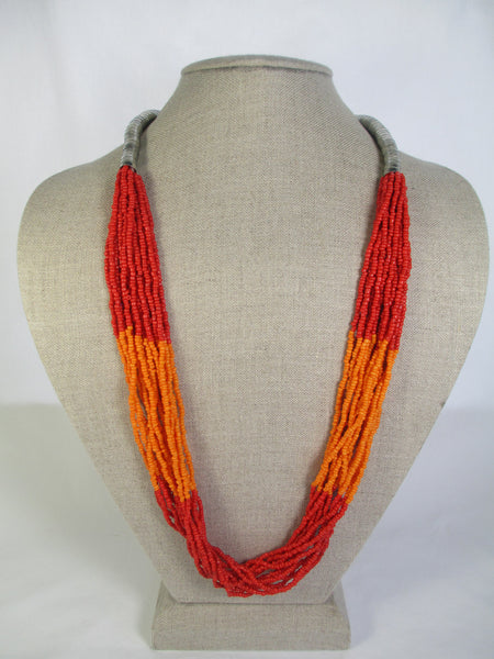 Orange & Red Beaded Necklace
