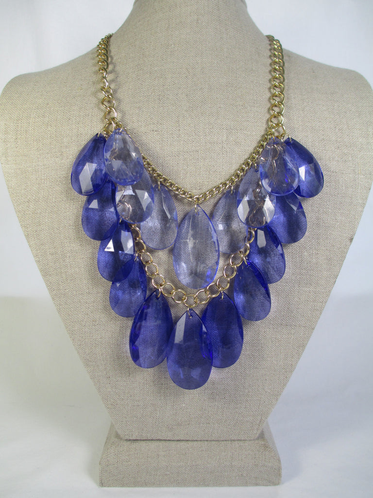 Clear Blue Tear Drop Layered Necklace