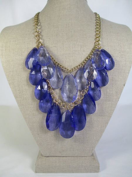 Clear Blue Tear Drop Layered Necklace