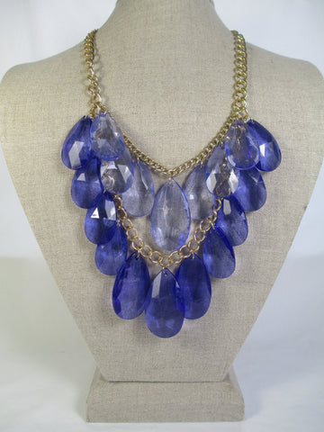 Clear Blue Tear Drop Layered Necklace
