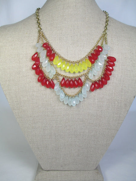 Summer Color Layered Tear Drop Beaded Necklace