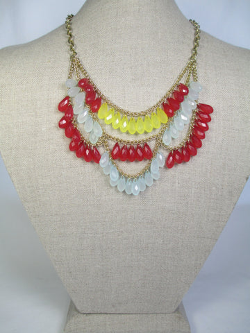 Summer Color Layered Tear Drop Beaded Necklace