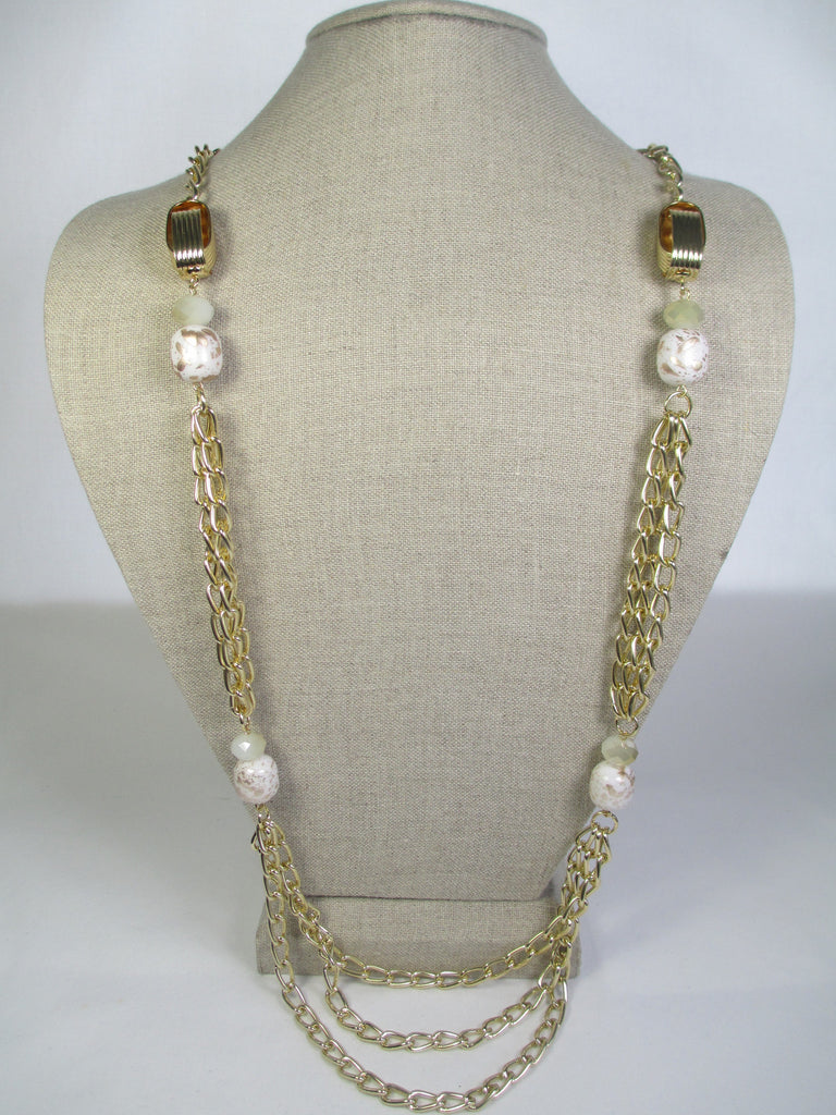 Long Gold Robin's Egg Bead Necklace
