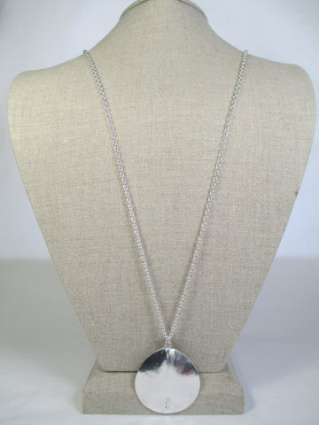 Long Silver Disc Pendant Necklace