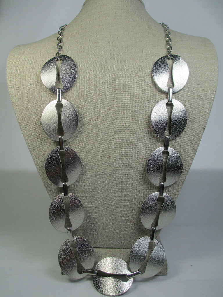 Long Silver Disc Chain Necklace