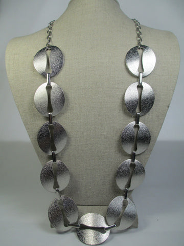 Long Silver Disc Chain Necklace