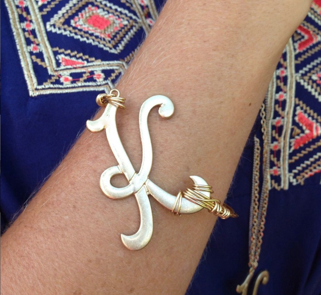 Wire Wrapped Large Initial Bangle