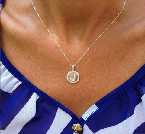 Sterling Silver & CZ Initial Disc Necklace