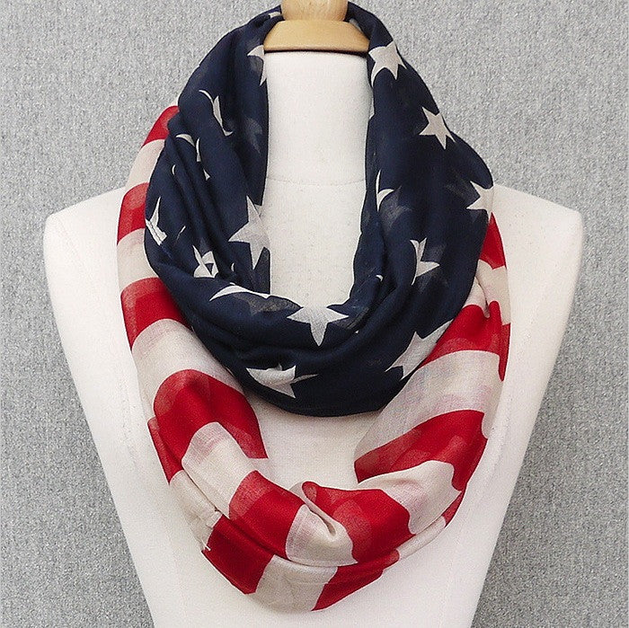 I Love Jewelry Auctions knows how to be patriotic. Our American Flag Infinity Scarf is Preppy, Chic & Colorful. 