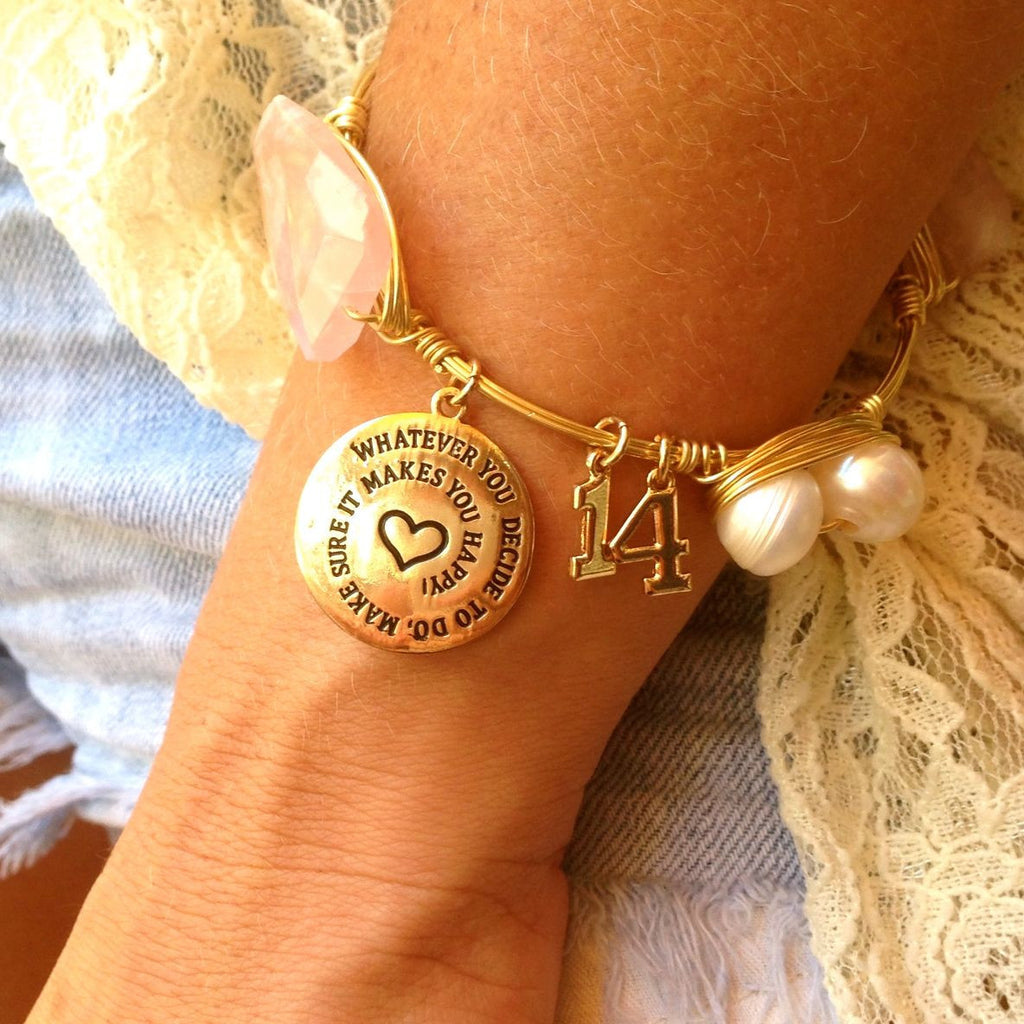 2014 Makes You Happy Rose & Pearl Wire Wrapped Bangle