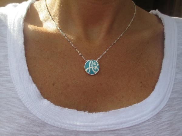 Swirly Turquoise Initial Necklace - Silver