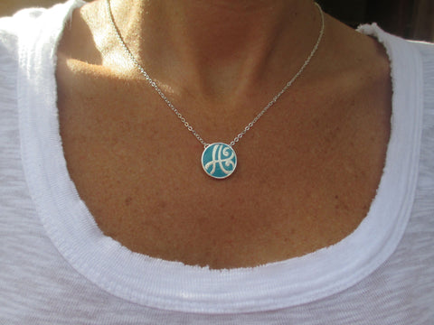 Swirly Turquoise Initial Necklace - Silver