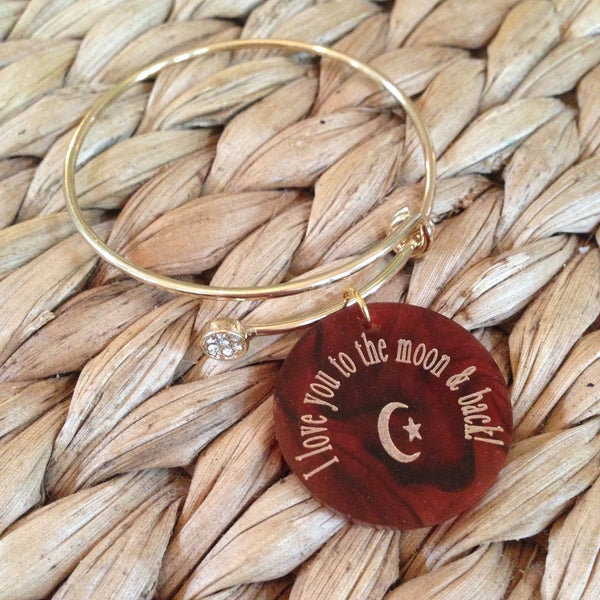 I Love You to the Moon & Back Tortoise Charm Bangle