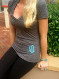 V-Neck Gray Monogrammed Burn Out T-Shirt